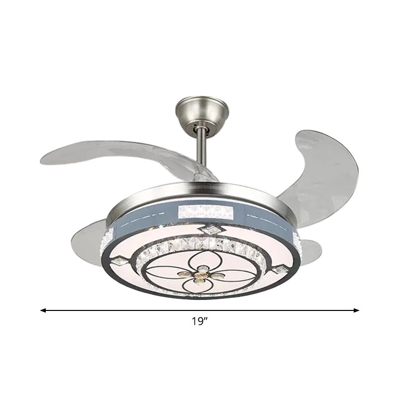 Ronde hangende ventilatorlampbeveiliging Modern Crystal 19 "Wide Led Silver Semi Flush Mount Light, 4 Blades