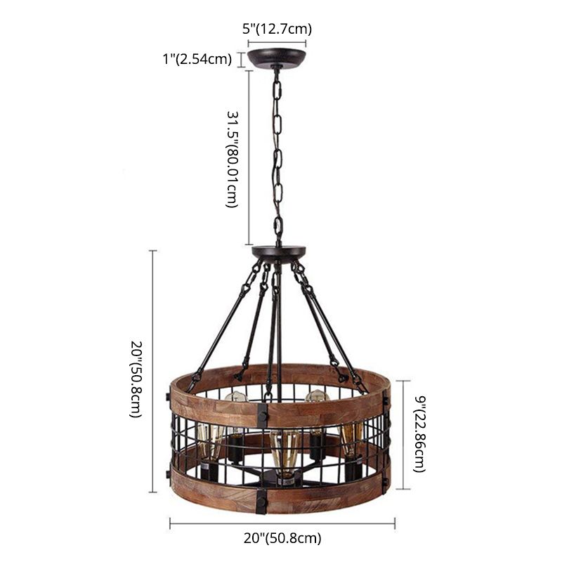 Industrial Vintage Drum Pendant Light Wrought Iron 5-Light Hanging Lamp for Dining Room