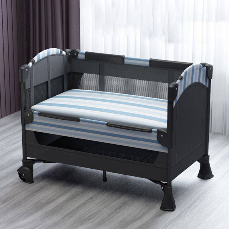 Modern Acrylic Black with Guardrail with Casters/Wheels Nursery Bed