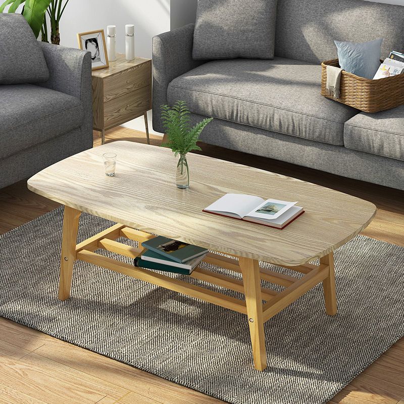 4 Legs Rectangular Coffee Table with Storage Rack Made of Wood