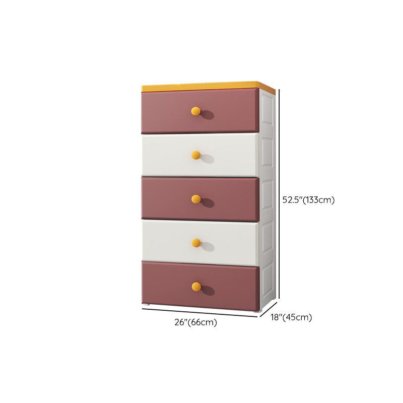 Northern European Vertical Kids Nightstand 5 Drawers Plastic Nursery Dresser for Home