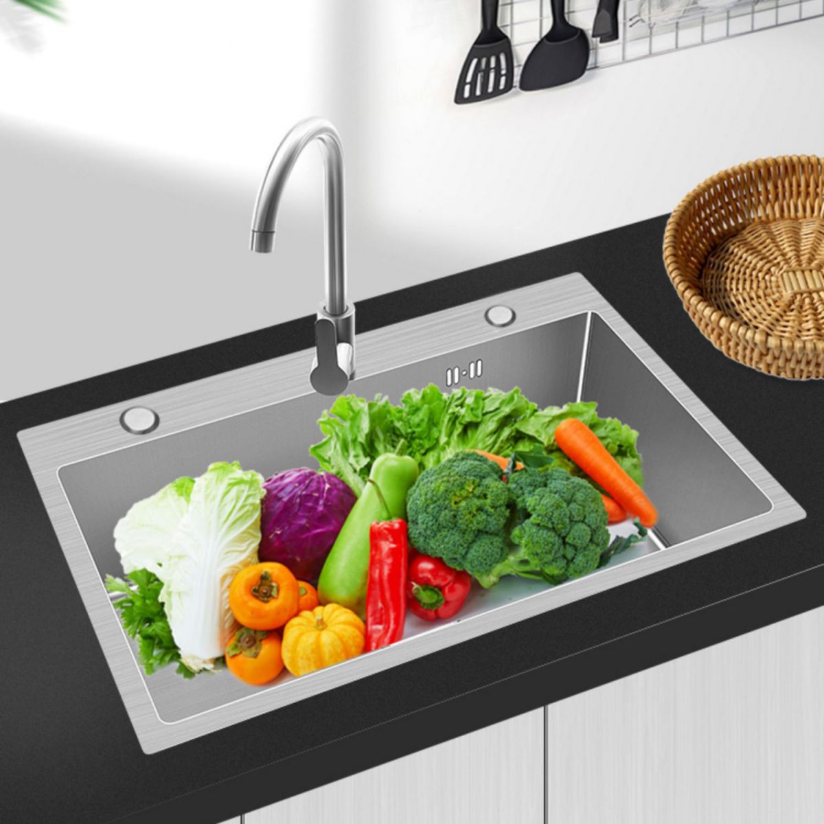 Modern Style Kitchen Sink Overflow Hole Design Drop-In Noise-cancelling Kitchen Sink