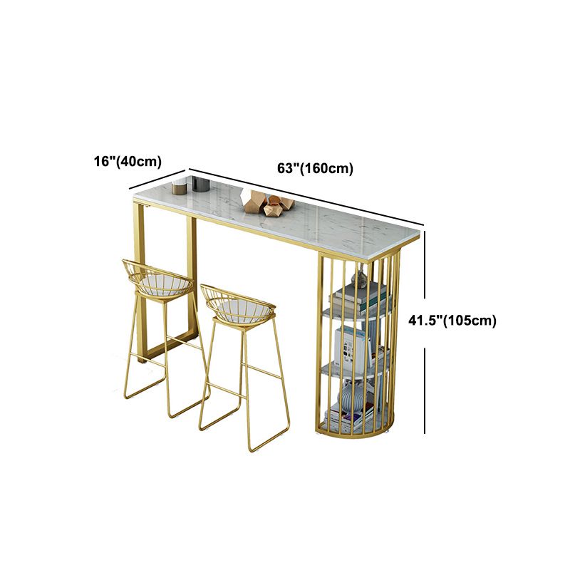 Stone Bar Dining Table Glam Style Rectangle Bar Table with Double Pedestal for Dining Room