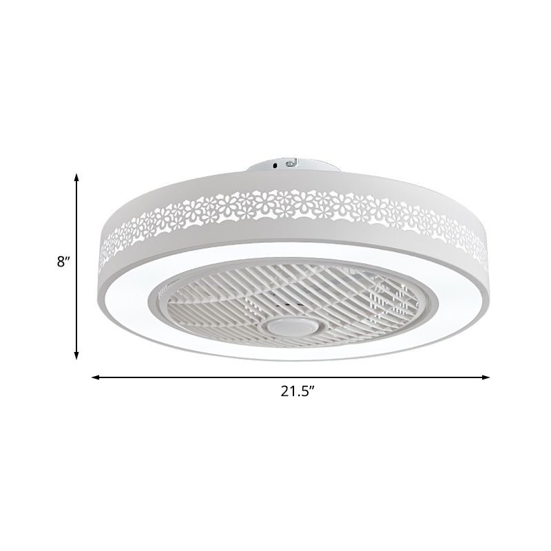 Lámpara de ventilador colgante de acrílico LED redondo de 21.5 "de ancho de ancho Minimalismo Luz de techo de montaje de flush con 4 cuchillas