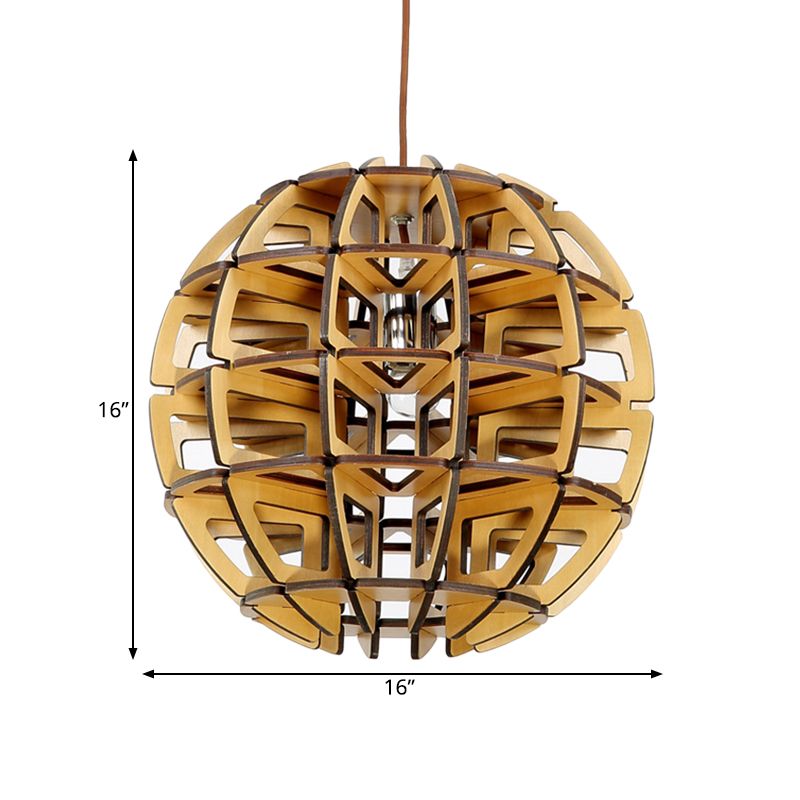 Palla di alveare a mano appesa leggera Asia novità in legno a 1 luce marrone lampada a soffitto a sospensione