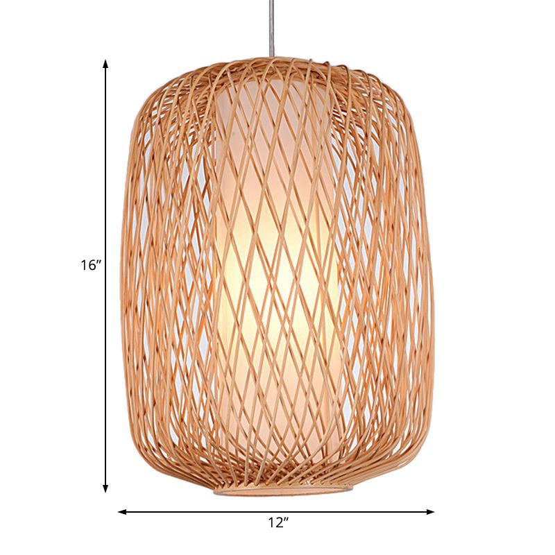 Asiatische stilvolle handgestrickte hängende Beleuchtung mit Zylinderschatten Bambus 1 Leichte Wohnzimmer Anhängerlampe in Beige