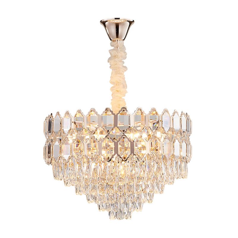 Modern 6 Lights Hanging Light Fixture with Crystal Shade Gold Conical Chandelier Light