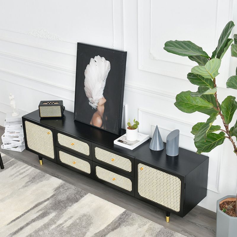 Traditional Black TV Stand Console Enclosed Storage TV Media Console
