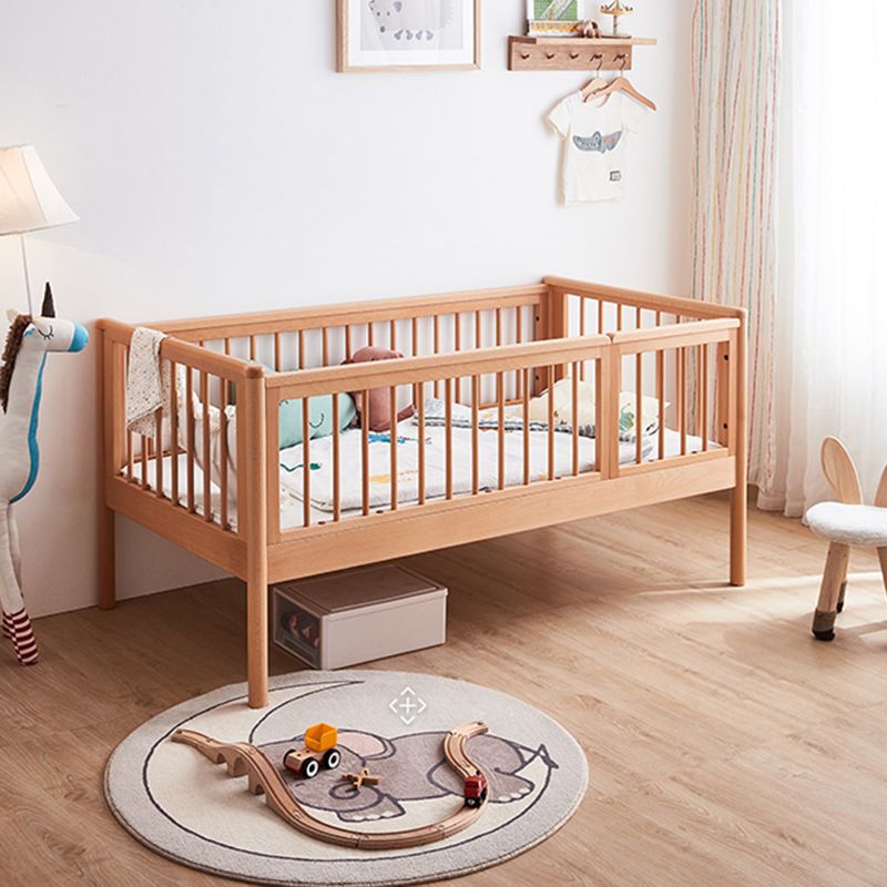 Solid Wood Kids Bed Natural Color Nursery Bed with Guardrail