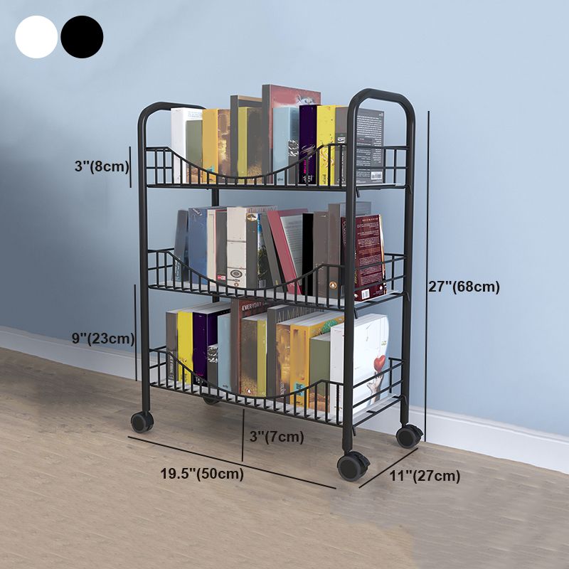 Modern Style Steel Bookshelf Open Shelf Bookcase with Caster Wheels