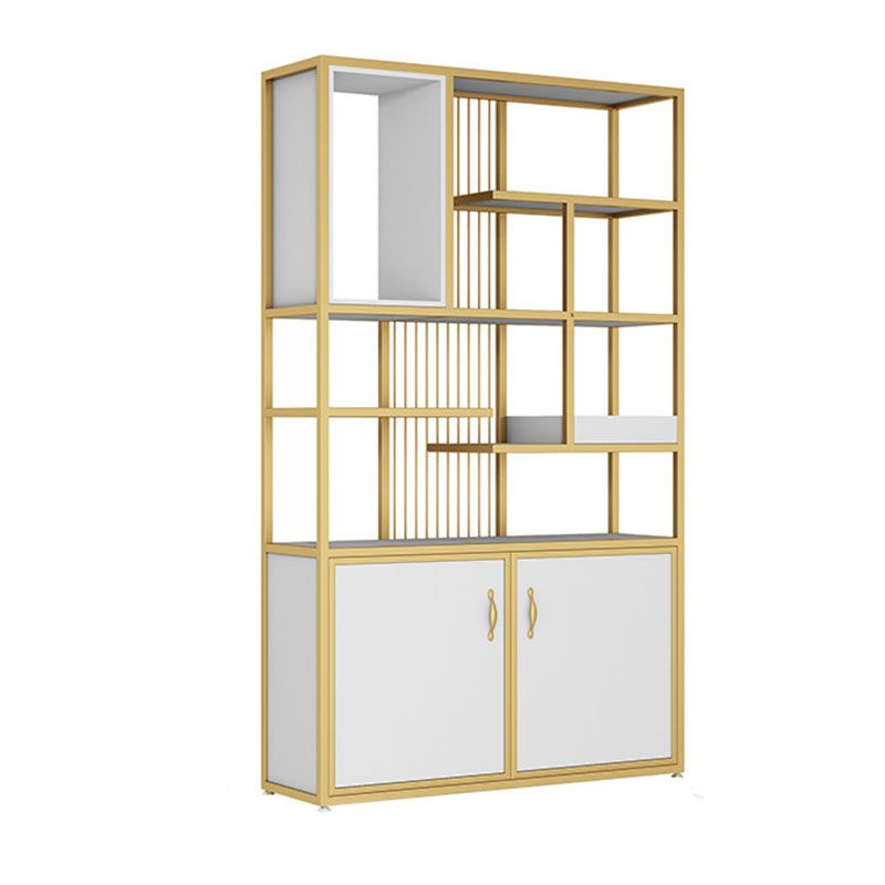 Contemporary Metal Bookshelf Open Shelf Bookcase with Cabinets