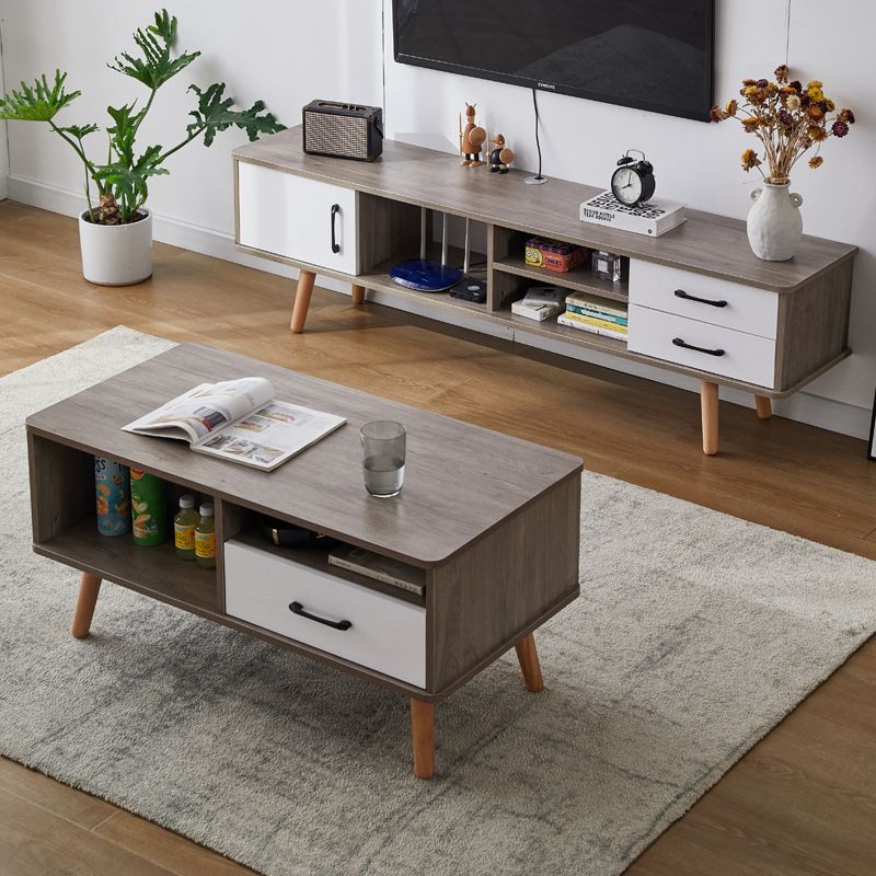 Solid Wood TV Stand & Media Console , Open Storage TV Console with Drawers