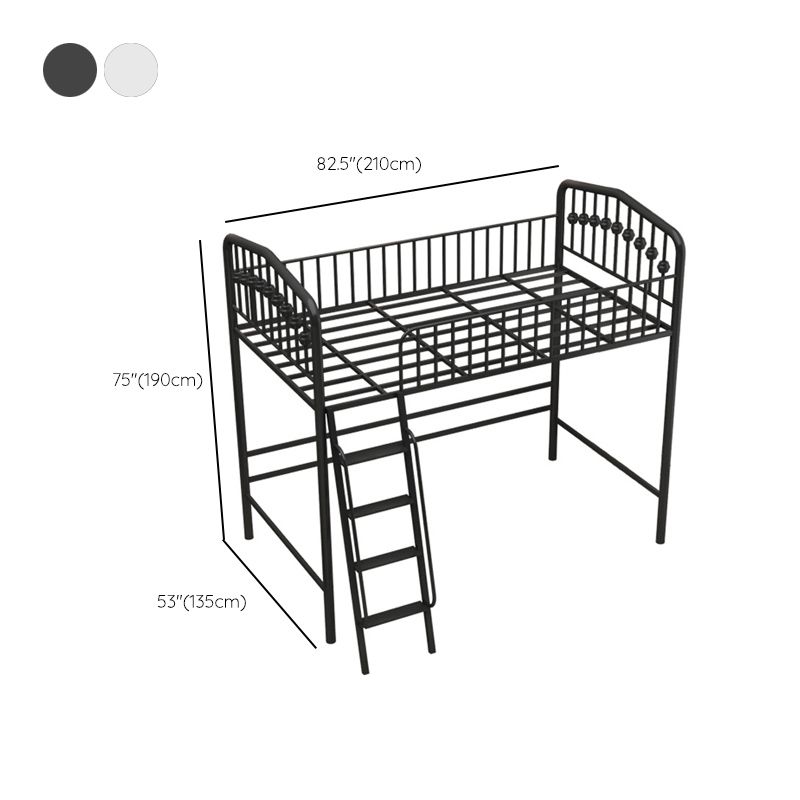 Built-In Ladder Loft Bed Metal White/Black Kids Bed with Guardrail