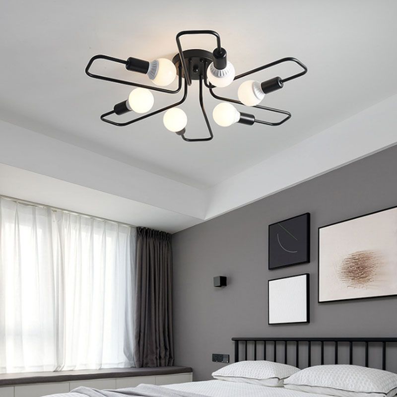 Metal Ceiling Light Industrial Black Semi Flush Mount Ceiling Fixture for Sitting Room