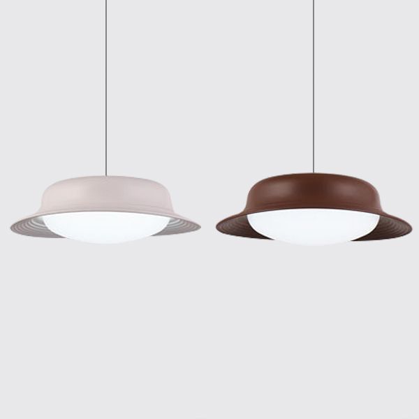 Hat Shape Drop Pendant Post Modern Metal LED Dining Room Hanging Lamp Fixture in White/Brown