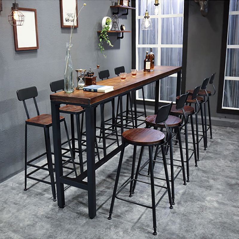 Industrial Bar Table Solid Wood Rectangle Pub Table for Indoor