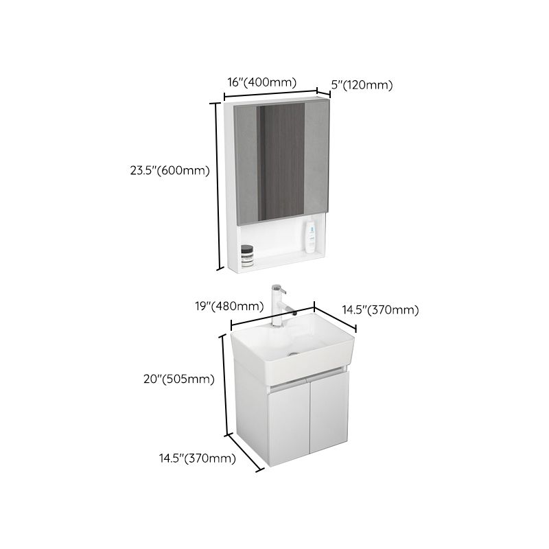 Modern Metal Bathroom Vanity Solid Color Wall Mount Vanity Cabinet in White