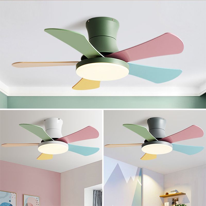 Metal Colorful LED Flush Mount Fan Lamp 3 Gears Children Ceiling Fan Light for Living Room