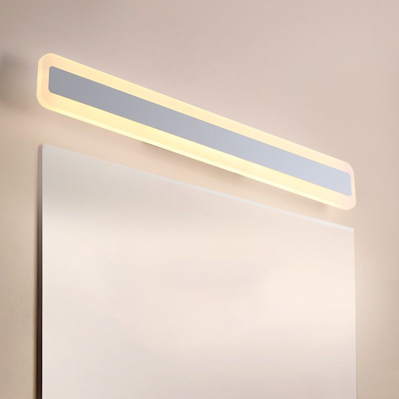 Metal Linear Shape Mirror Wall Light Modern 1 Light Mirror Wall Mount Fixture in White