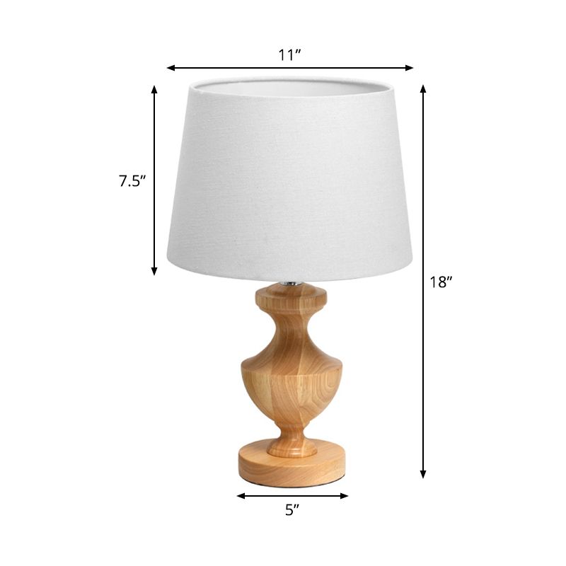 Urn Shape Nightstand Lamp Modern Wood 1 Bulb Reading Light in Beige with Fabric Shade