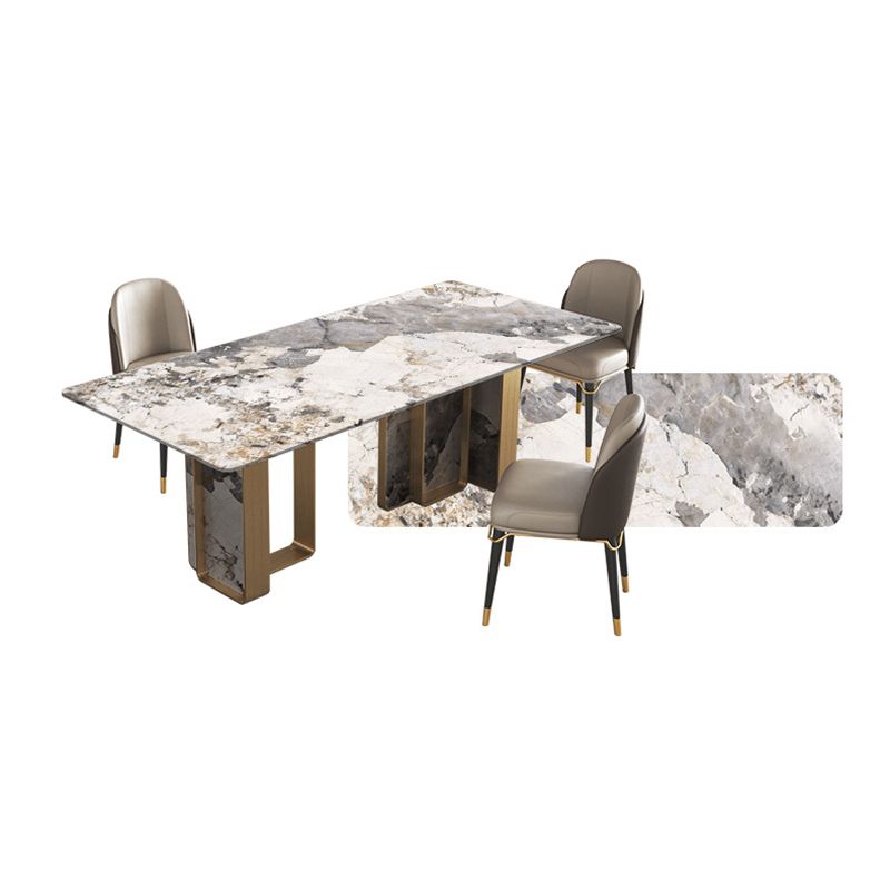 Modern Stone Dinning Room Set Rectangle Double Pedestal Base Dinner Set