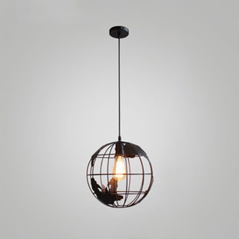 1 Light Cage Globe Ceiling Light Industrial Metallic Pendant Light for Coffee Shop