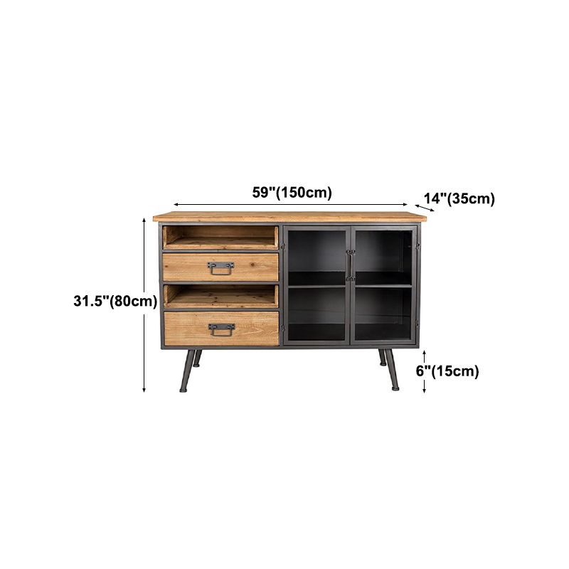 Dining Server Modern Solid Wood and Metal Sideboard with Drawers and Cabinets