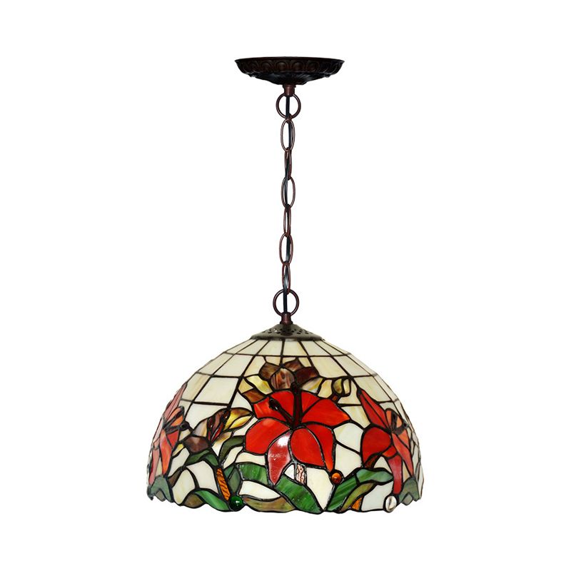 1/2 Lights Chandelier Lamp Mediterranean Floral Red Cut Glass Suspension Pendant Light, 12"/16" W