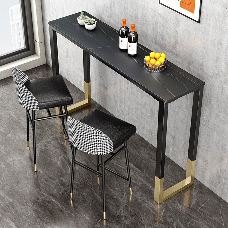 Sintered Stone Top Rectangular Bar Table Industrial Bistro Table with Double Pedestal