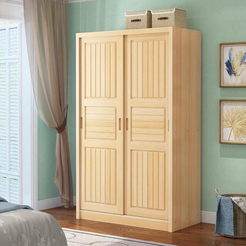 Pine Solid Wood Kids Closet Light Wood Wardrobe Closet with Sliding Door