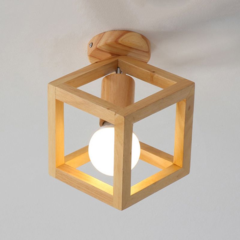 Modern Style Flush Mount 1-Light Wood Ceiling Light in Yellow for Aisle