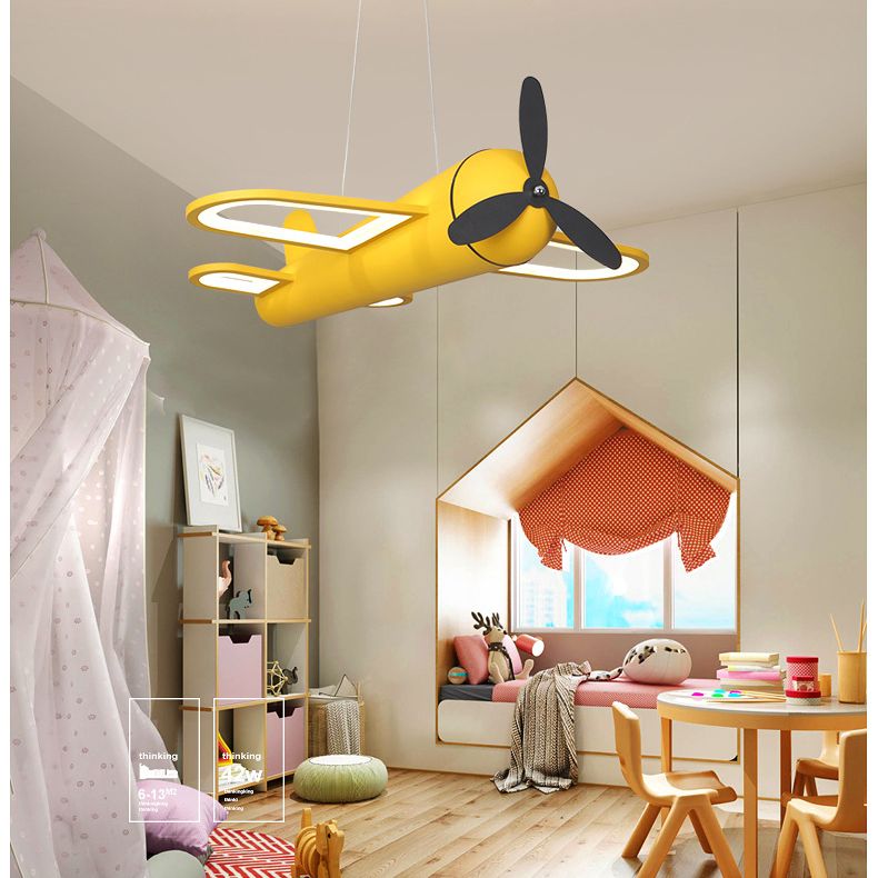 Airplane Pendant Lighting Fixture Kids Style LED Metal Hanging Pendant Light for Bedroom