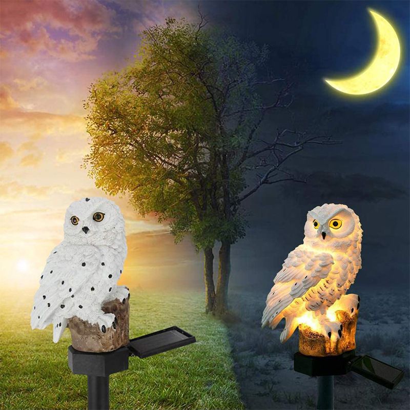 1 Piece Owl Resin LED Stake Light Modern Style White Solar Lawn Lighting for Courtyard