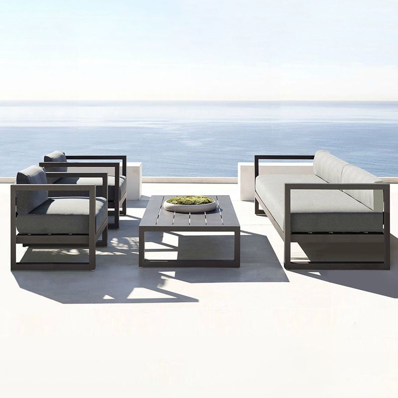 Contemporary Patio Table Rectangle Aluminum Black Coffee Table