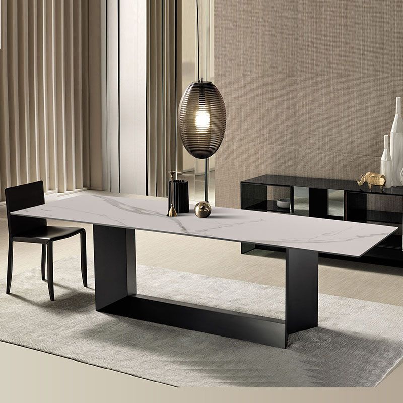 Rectangle Stone and Metal Dining table Modern Trestle Base Dining Table