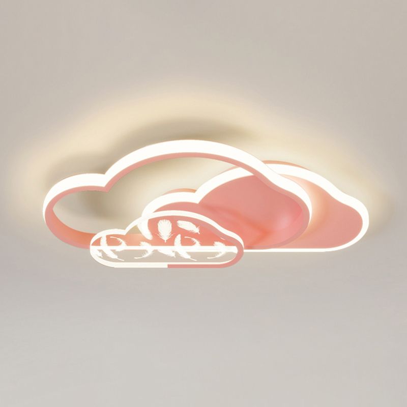 Stagger Cloud Acrylic LED Semi Flush Mount in Modern Unique Style Feather Metal Ceiling Light for Bedroom