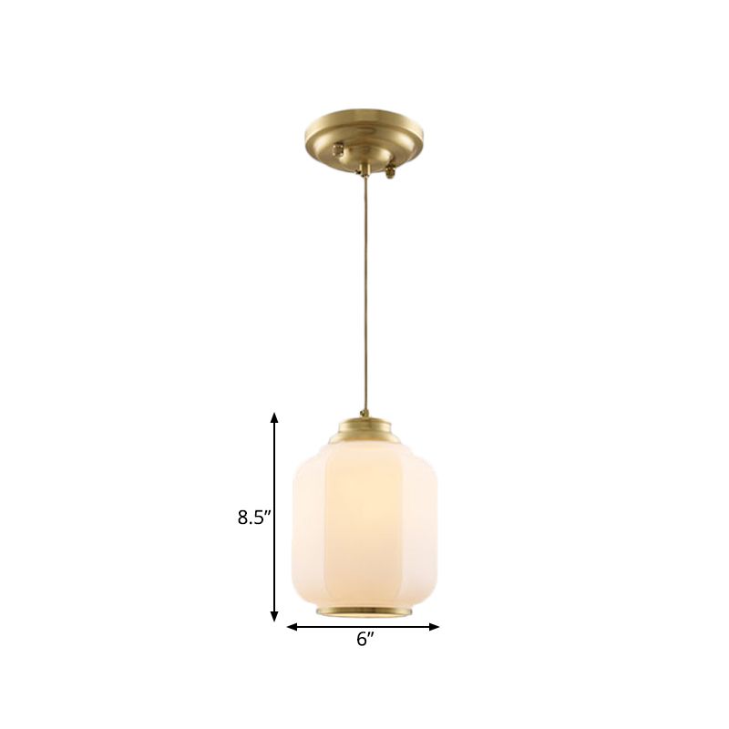 Opal Glass Lantern Suspension Light traditionnel 1 couloir de bulbe suspendu le plafond en laiton