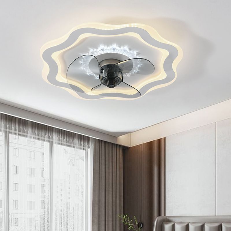 LED Ceiling Fan Contemporary Metal and Plastic Fan Mounted Fixture in White