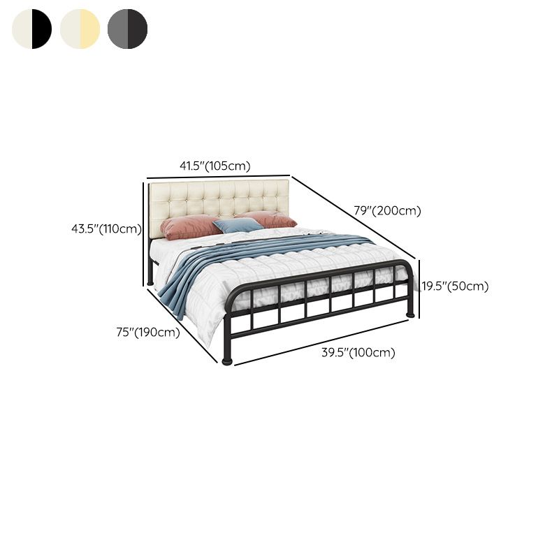 Scandinavian Metal Bed Tall Clearance Panel Bed with Upholstered Headboard