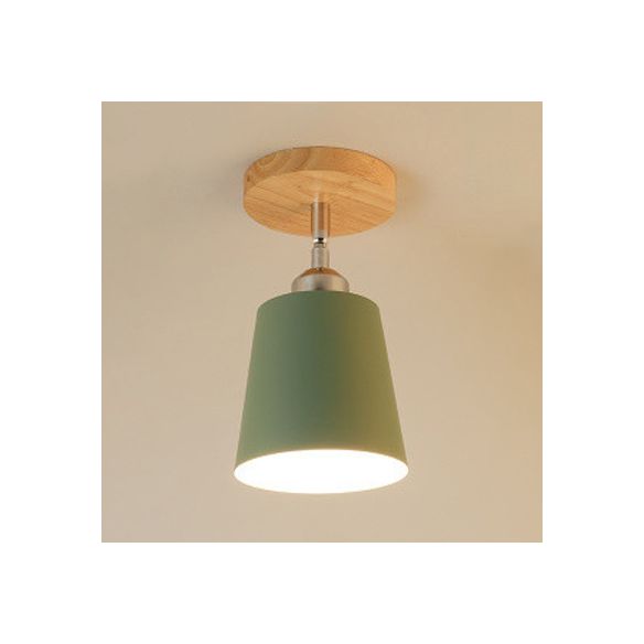 Metaal taps toelopende semi-flush mount macaron stijl 1 lamp slaapkamer semi-flush plafondlicht in geel/roze