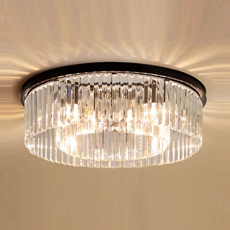 Modern Flush Mount Lamp Round Ceiling Lighting with Crystal for Living Room