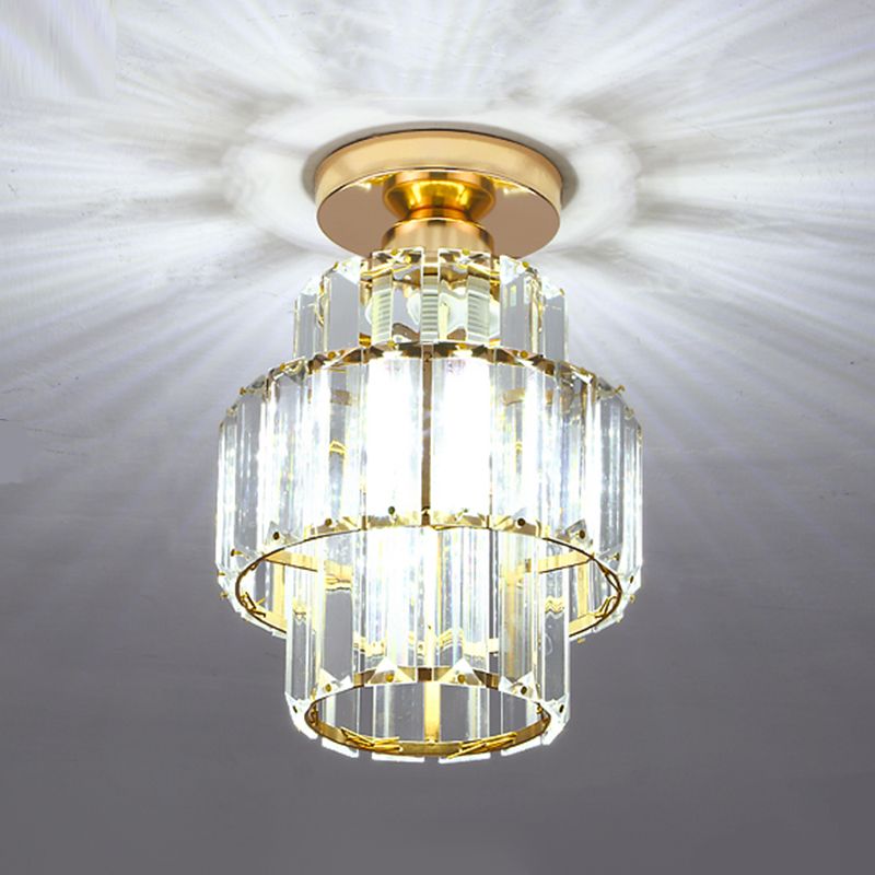 Contemporary Cylinder Flush Light Fixture Crystal 1 Light Flushmount Lighting