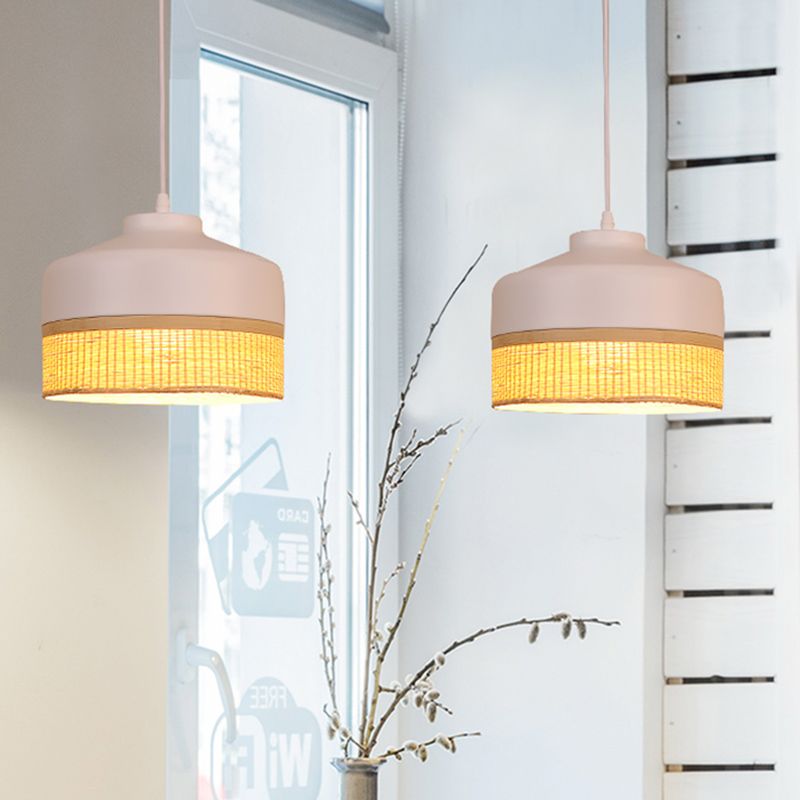 Modernisme 1-Light Drop pendentif clair blanc et autel beige lampe suspendue avec une teinte de rotin en bambou