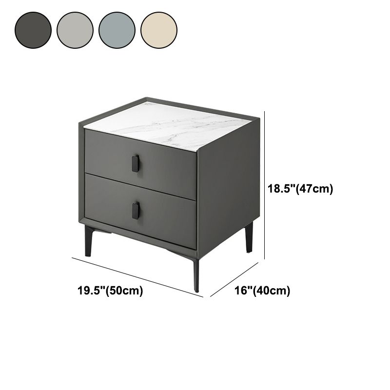 Wood and Stone Bedside Cabinet Modern Drawers Included Night Table Drawer Storage