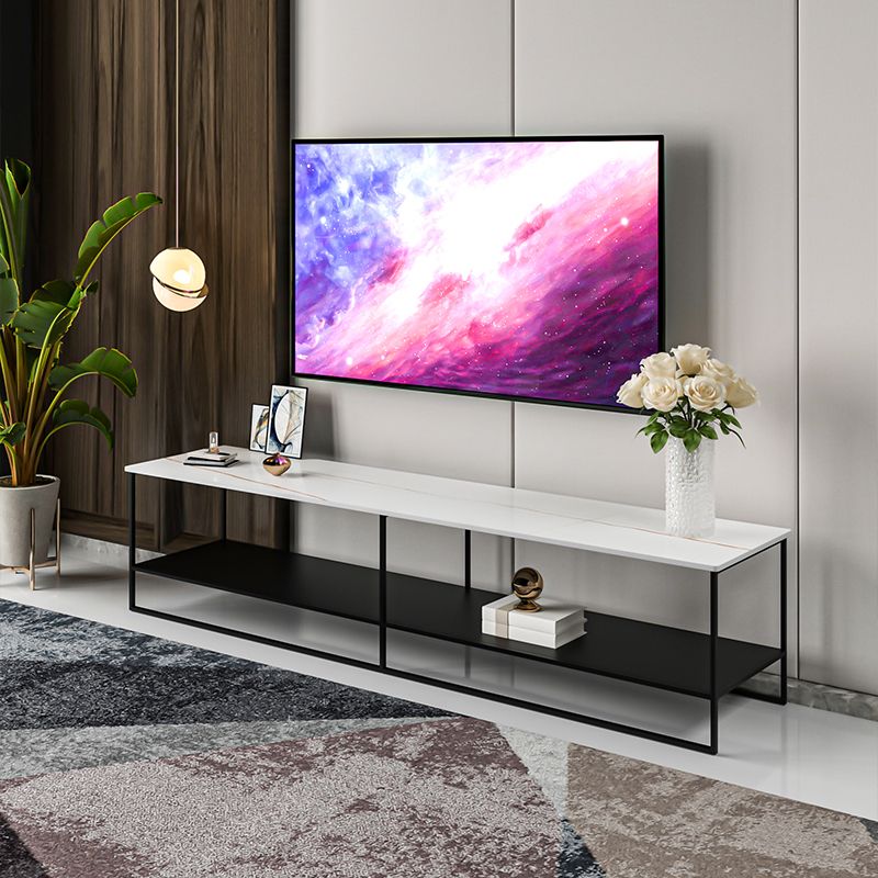 Open Shelving TV Media Stand Contemporary Stone and Metal TV Stand Console