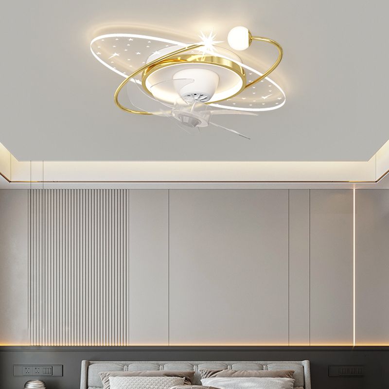 Geometric Shape Metal Ceiling Fans Modern 4-Lights Ceiling Fan Lamp Fixture in White