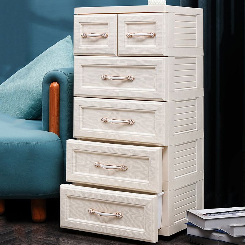 Contemporary Vertical Kids Nightstand 6 Drawers Plastic Nursery Dresser for Home