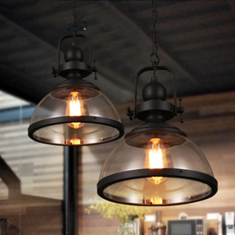 1 Light Dome Ceiling Light Industrial Glass Hanging Pendant Lights for Coffee Shop