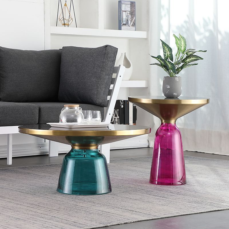 Nordic style Glass  Side End Table Stone Top Drum End Table for Living Room