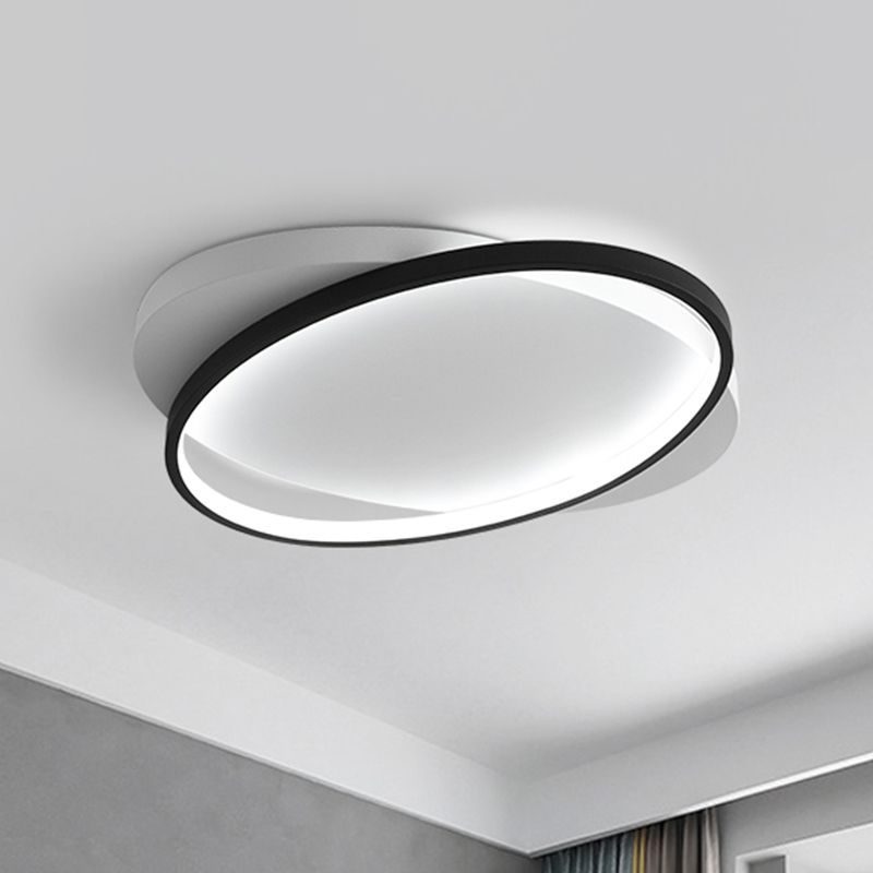 Black Oval Flush Mount Light Modern Acrylic 16"/19.5" Wide LED Ceiling Lamp in Warm/White Light